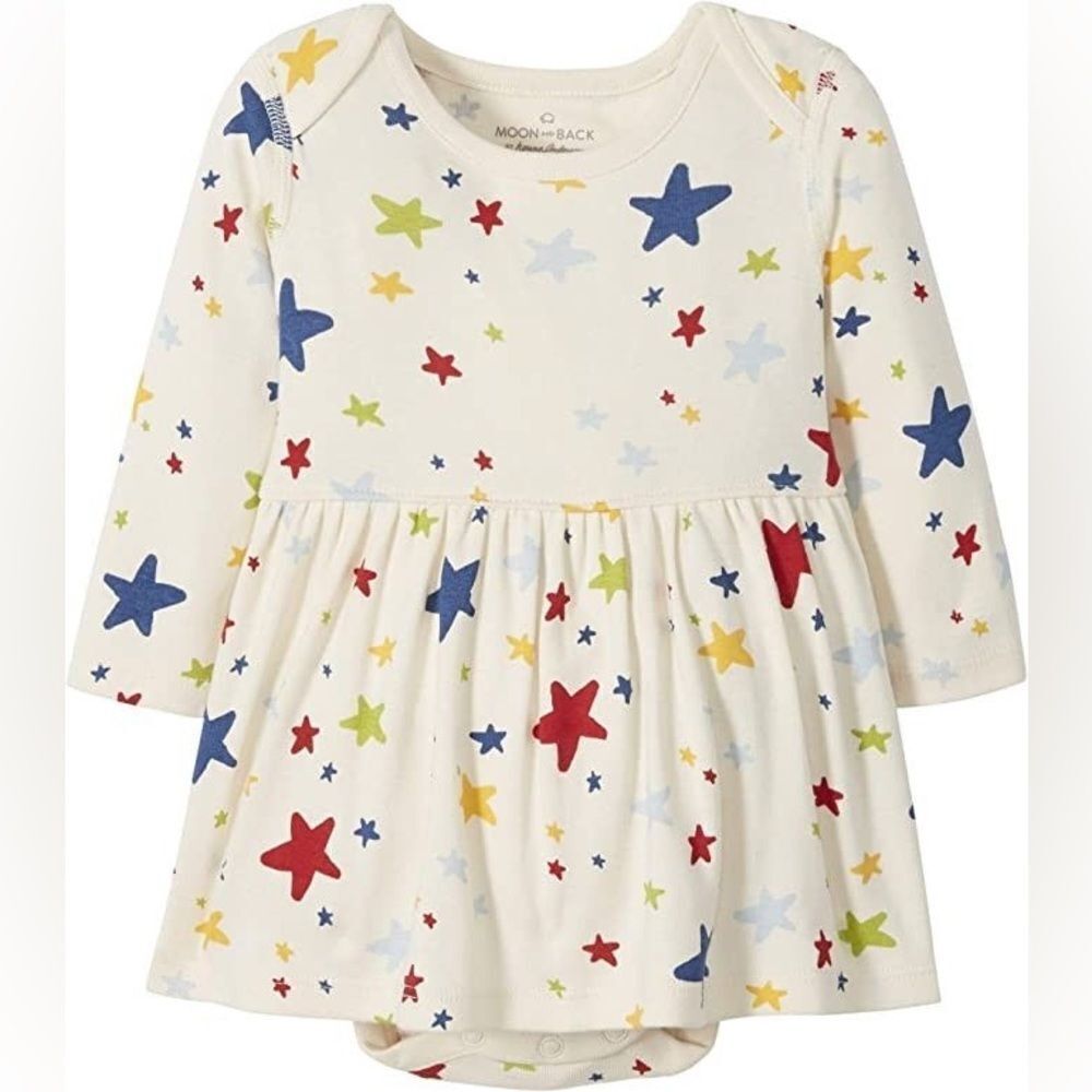 Moon and Back by Hanna Andersson Baby Girls Play Dress Bodysuit. 0-3 Months.